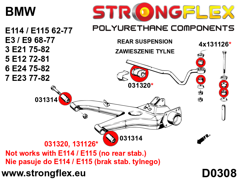 036127A: Rear suspension bush kit SPORT