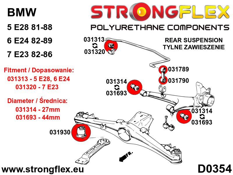 036124A: Rear suspension bush kit SPORT