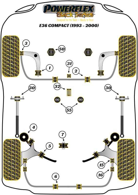 Montagebus stabilisatorstang achter 16 mm 3 Series, 6 Series, Z Series, heritage