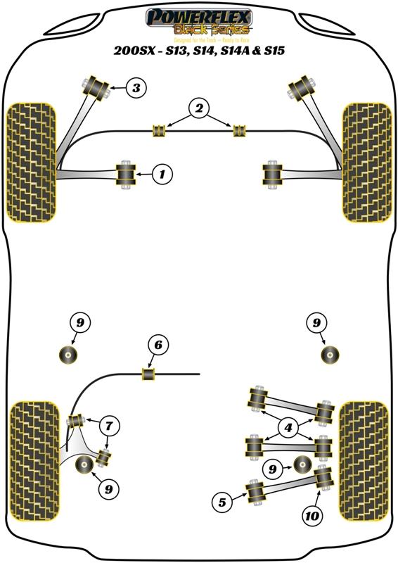 Achterste onderste draagarmbus SILVIA 200SX - S13, S14, & S15, Skyline, straat