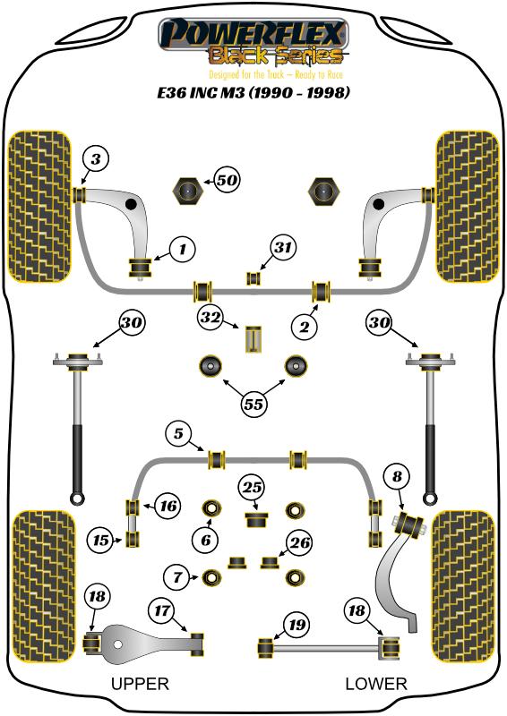 Montagebus stabilisatorstang achter 17 mm 3 Series, 5 Series, 7 Series, Z Series, black