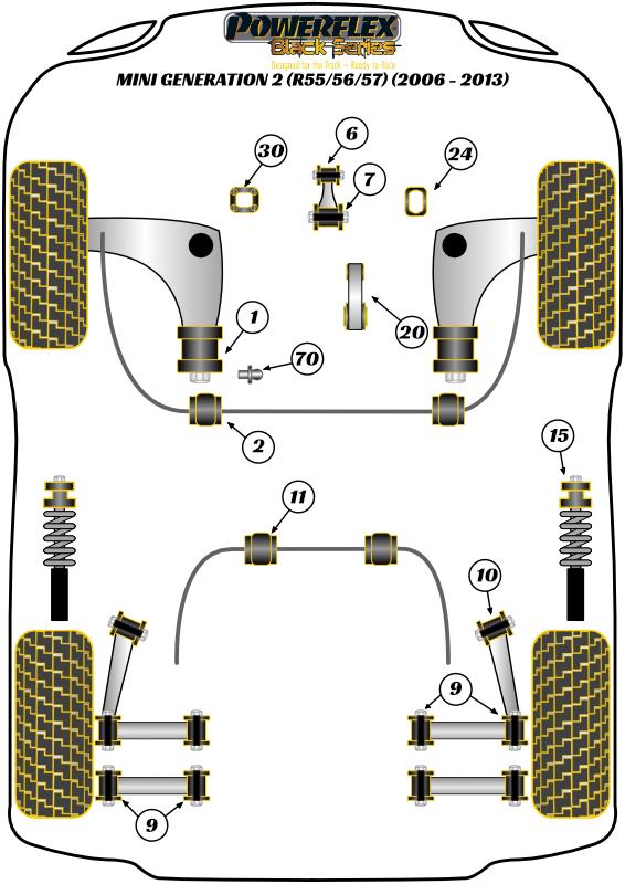 Voorste stabilisatorstangbus 21,5 mm R56/57 Gen 2, R58 Coupe, straat