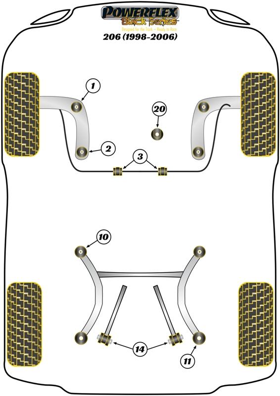 Voorste stabilisatorstangbus tot chassisbus 21 mm 206, straat