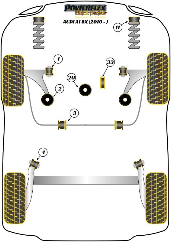 Voorste veerpoot topgemonteerde busring A1 / S1, A3 / S3 / RS3, TT Models, Ibiza Models, Leon Models, Mii, Toledo, Citigo, Fabia Models, Octavia, Rapid, Roomster Models, Beetle Models, Bora Models, Golf, Jetta Models, Polo, Up! inc. GTI, straat