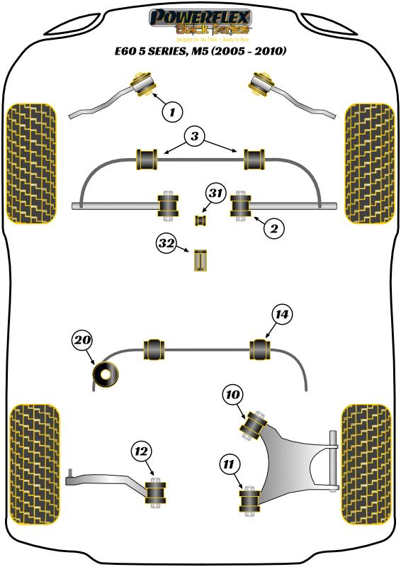 Voorste rolbeugel/subframe verstevigende steunplaat 5 Series, 6 Series, 7 Series, straat+black