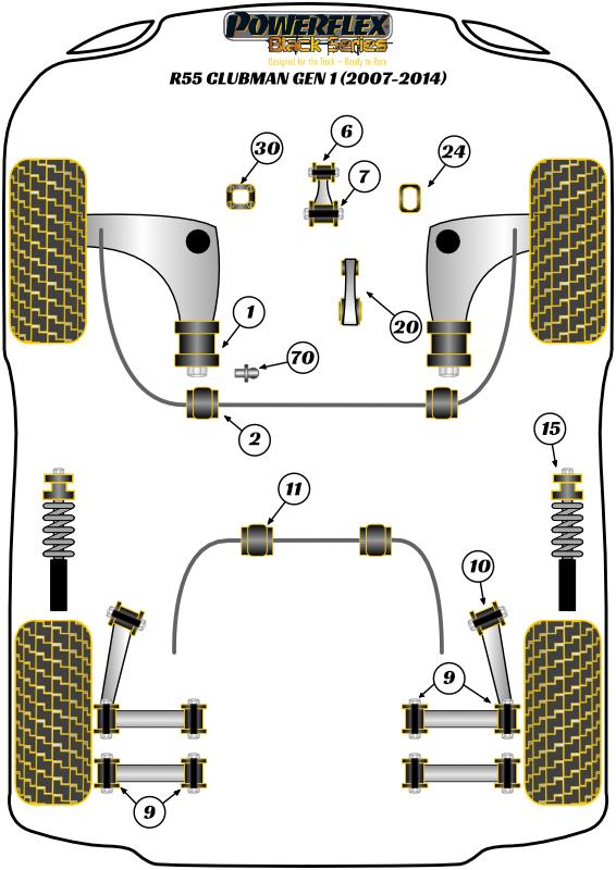 Inzetstuk bovenste motorsteun (diesel) R55 Clubman Gen 1, R56/57 Gen 2, R58 Coupe, R59 Roadster, R60 Countryman Gen 1, R61 Paceman, straat