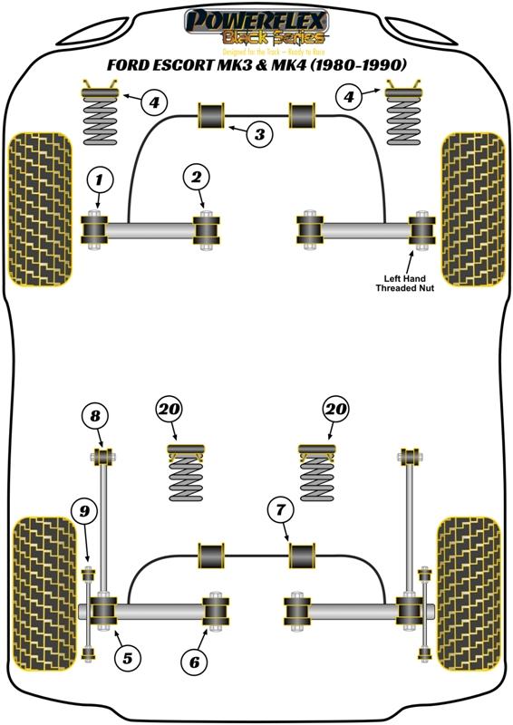 Achterste stabilisatorstangbus 16 mm Escort Models, Mondeo Models, Sierra Models, straat