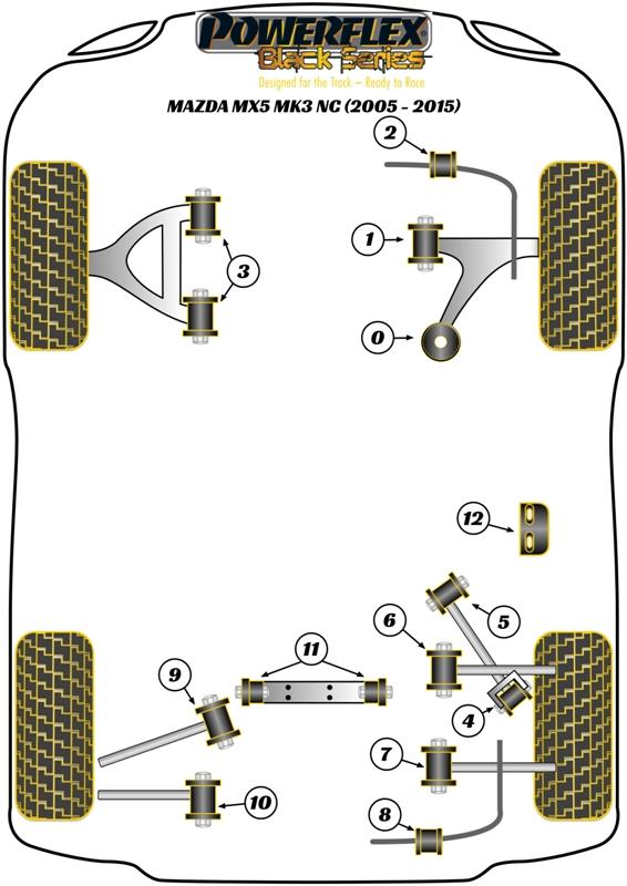 Achterdiff-dragersteunbus MX-5, Miata, Eunos, RX-8, black