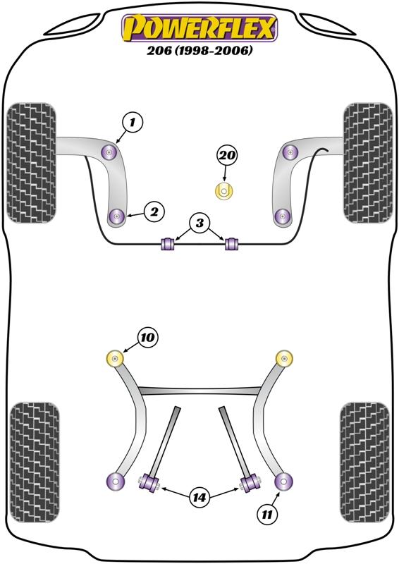 Voorste stabilisatorstangbus tot chassisbus 21 mm 206, straat