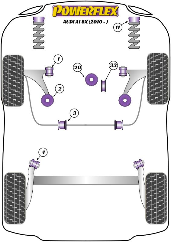 Voorste veerpoot topgemonteerde busring A1 / S1, A3 / S3 / RS3, TT Models, Ibiza Models, Leon Models, Mii, Toledo, Citigo, Fabia Models, Octavia, Rapid, Roomster Models, Beetle Models, Bora Models, Golf, Jetta Models, Polo, Up! inc. GTI, straat