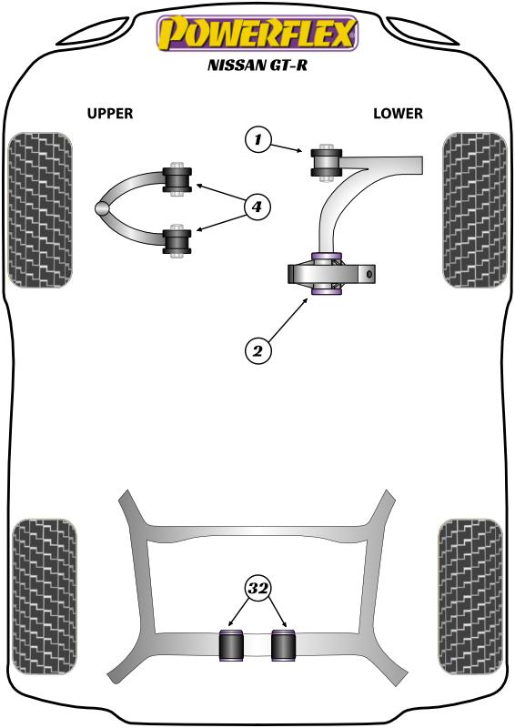 Achterste differentieel-naar-subframe montagebus GT-R (2008 on), straat