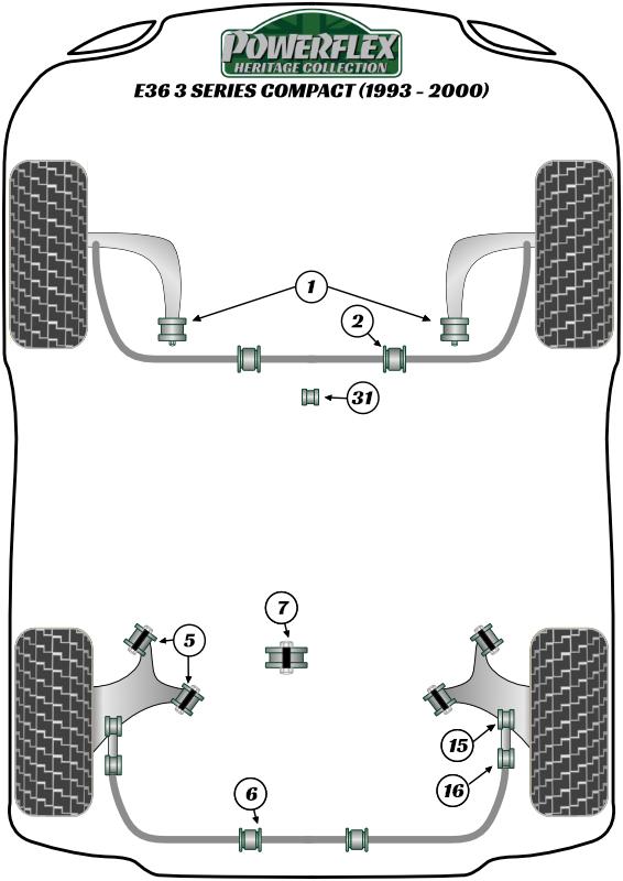 Montagebus stabilisatorstang achter 16 mm 3 Series, 6 Series, Z Series, heritage