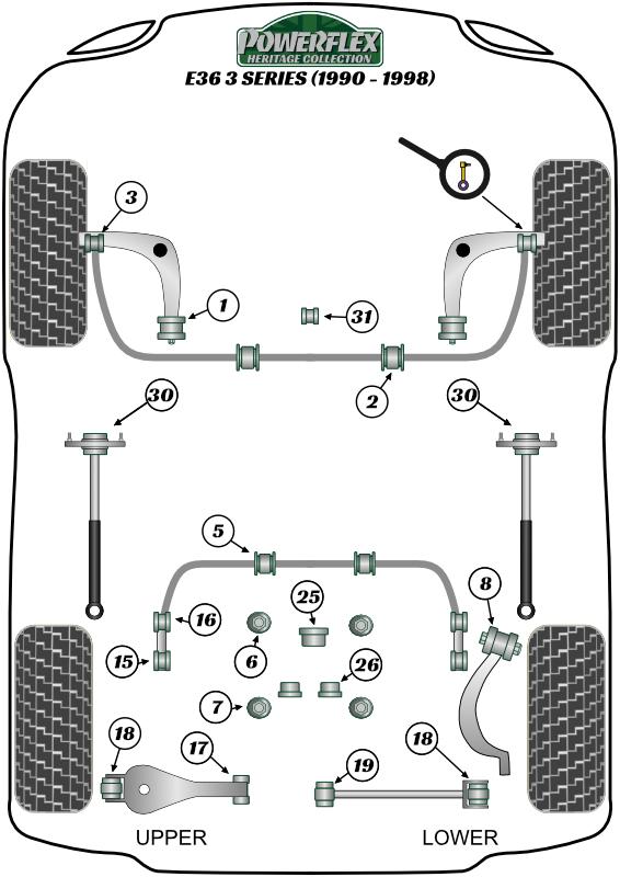 Montagebus stabilisatorstang achter 17 mm 3 Series, 5 Series, 7 Series, Z Series, black