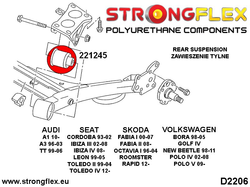 221245A: Bus van het achterste subframe 72 mm SPORT