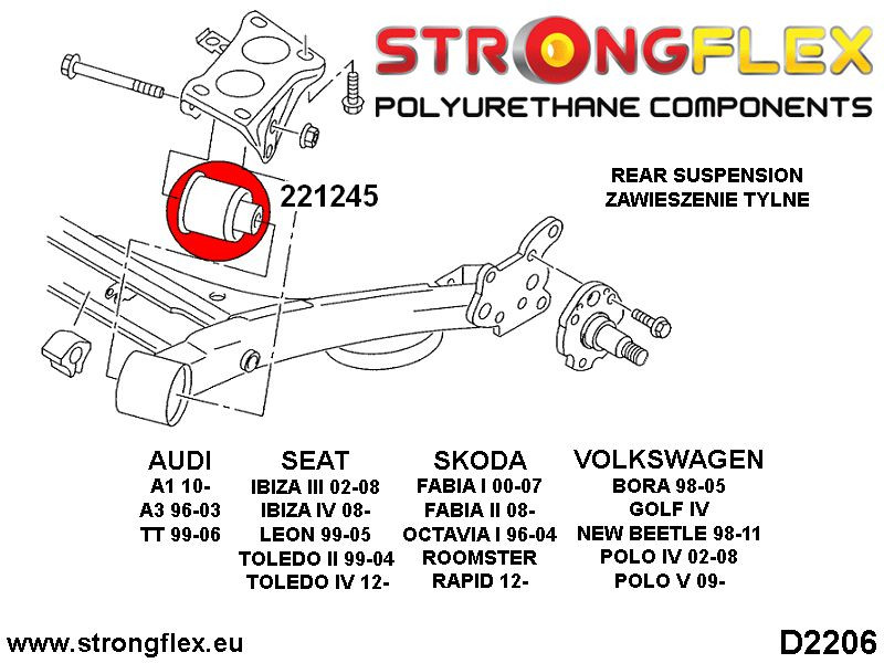 221246A: Bus van het achterste subframe 69 mm SPORT