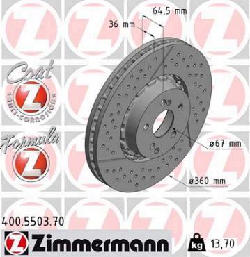 Zimmermann remschijf Formula Z vooras AMG E,C,CLS-KLASSE x211 x212 x218 x204 x209 AMG GT (C190) GT S (190.378) , AMG GT (C190) GT (190.377)