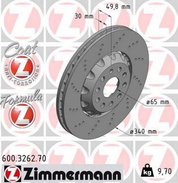 Zimmermann remschijf Formula Z vooras A3 S3 1.2-2.0 (TDI+TSI) Sportback,  Quattro, Limousine, Cabriolet VW Golf IIV R