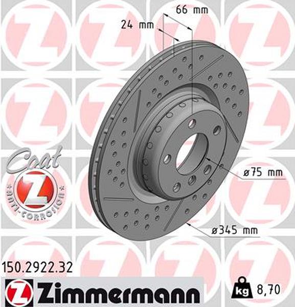 Achterzijde geperforeerde remschijf Zimmermann 345mm F20-23, F30 - Kleine diameter handrem (2st.)