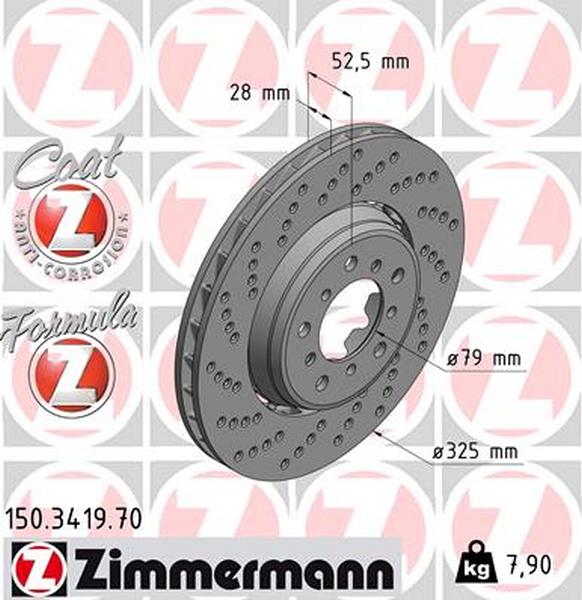 Voorzijde geperforeerde remschijven Zimmermann E46 M3