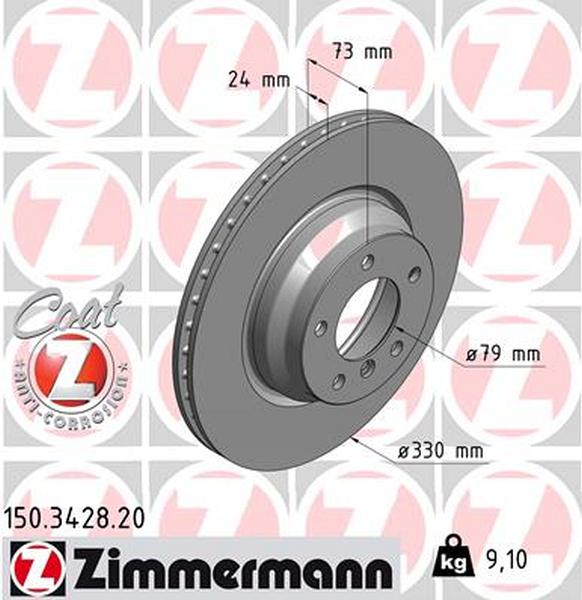 Voorzijde remschijven Zimmermann E8X/E9X 330x24 o.a. 130i/330i